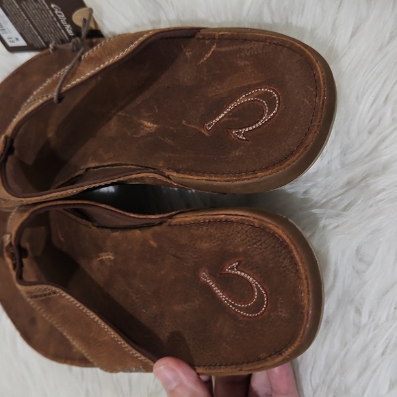 OluKai Rich Brown Leather Sandals Men's Nui Sandal in Rum Brown by Olukai Sz 13 - Picture 6 of 10